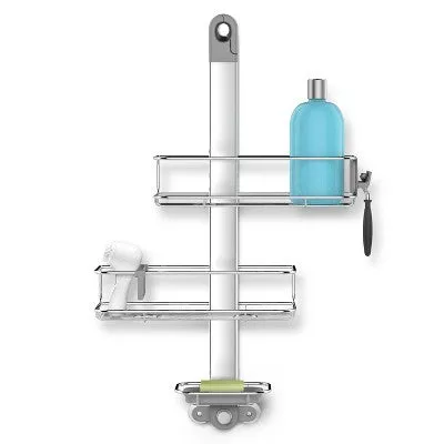 New - simplehuman Adjustable Shower Caddy Stainless Steel/Anodized Aluminum Silver