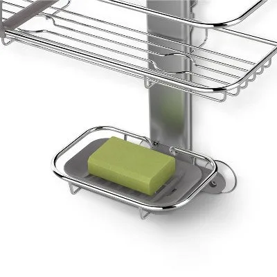 New - simplehuman Adjustable Shower Caddy Stainless Steel/Anodized Aluminum Silver