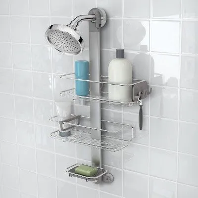 New - simplehuman Adjustable Shower Caddy Stainless Steel/Anodized Aluminum Silver