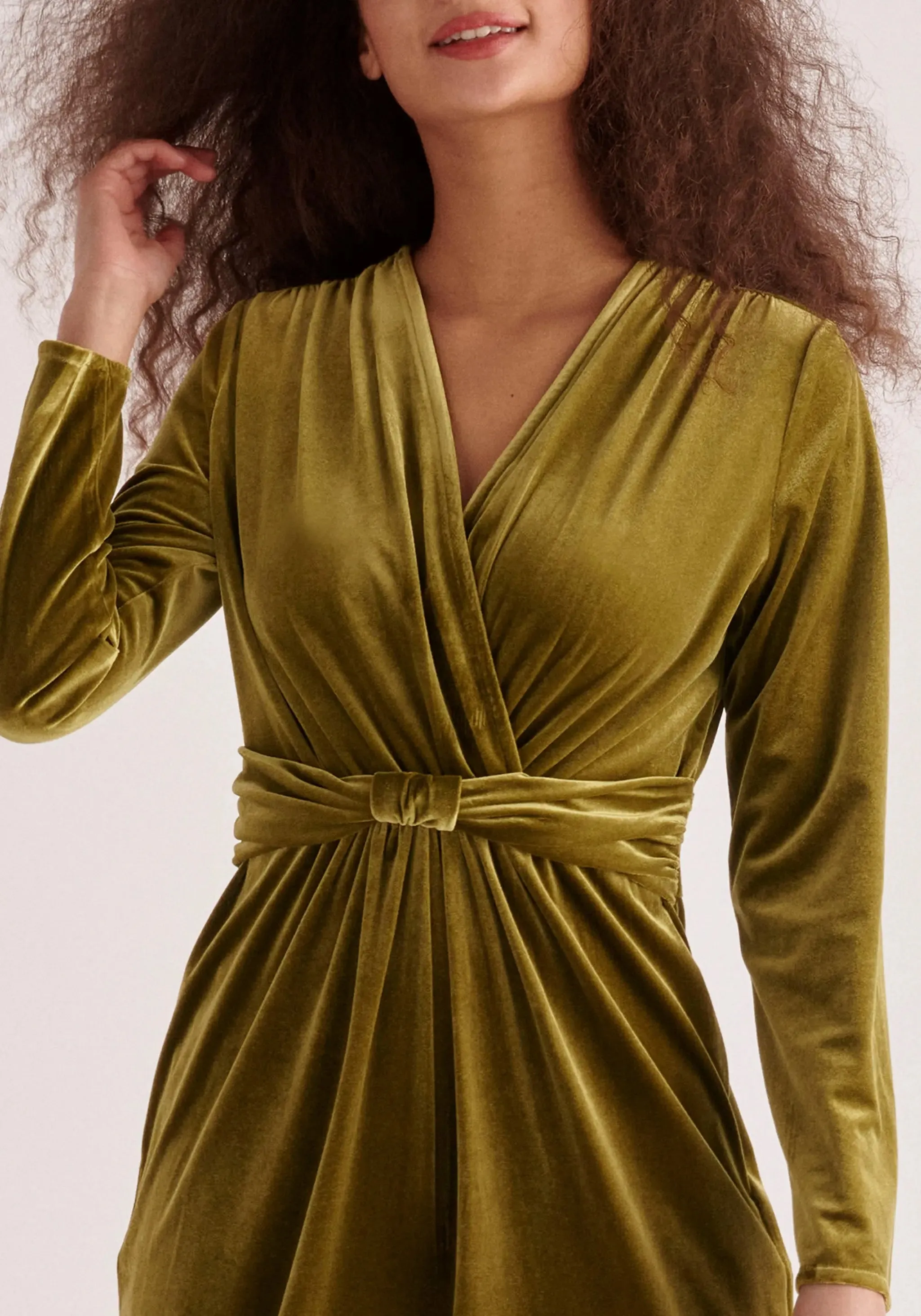 Olive Velvet Knot-Waist Jumpsuit