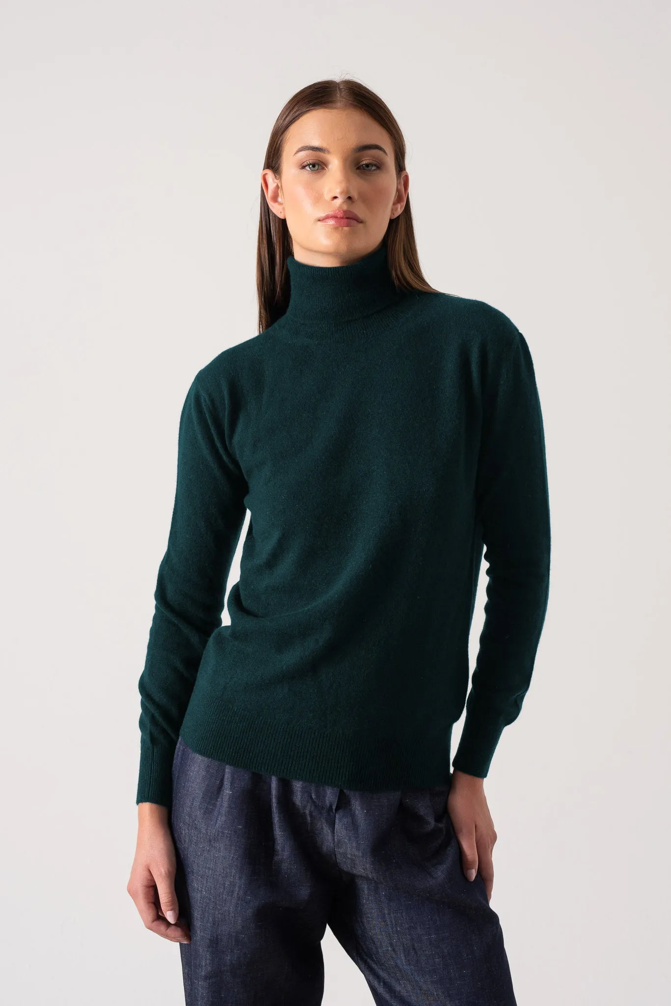 Ombra 100% Cashmere Turtleneck Sweater Forest Green