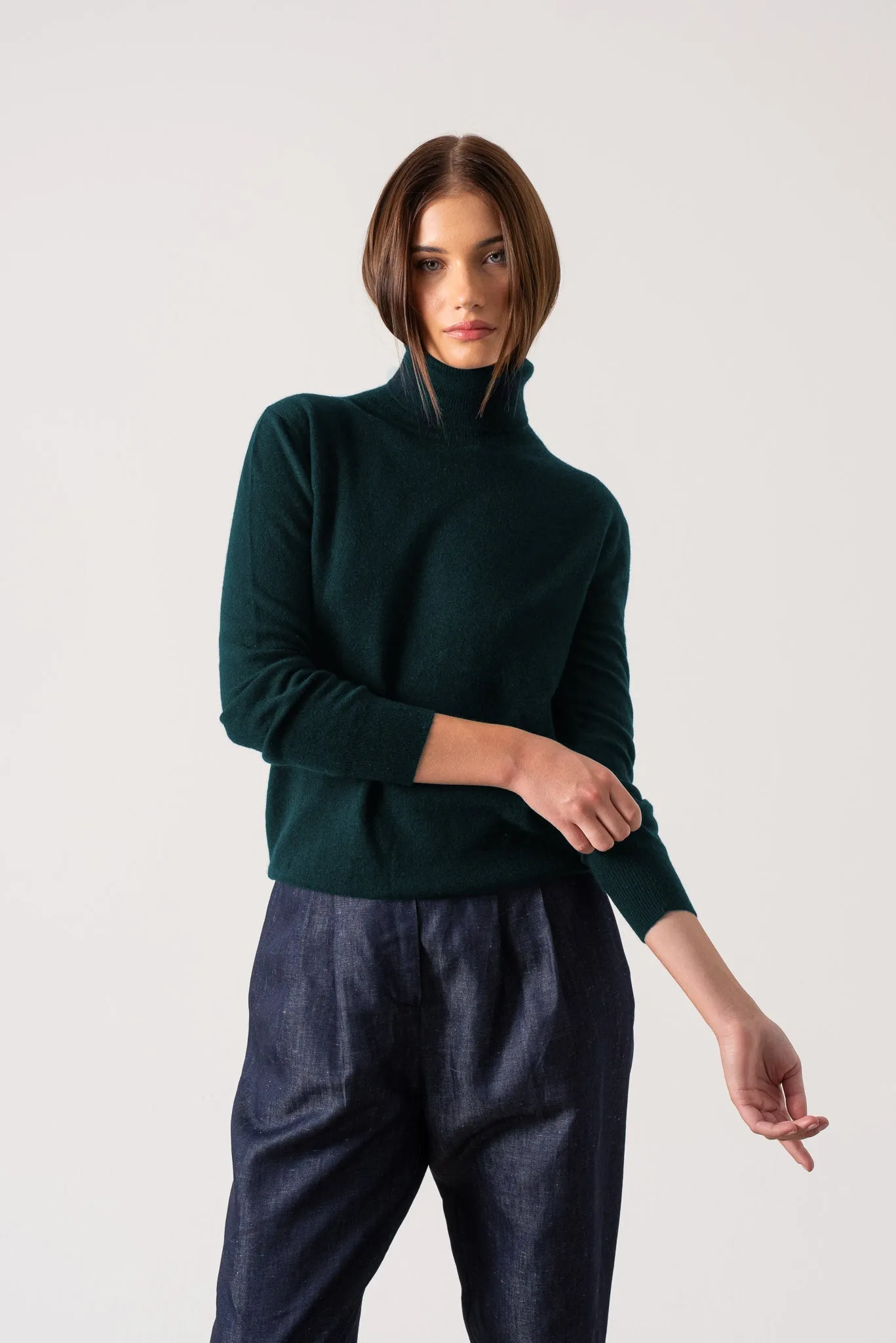 Ombra 100% Cashmere Turtleneck Sweater Forest Green