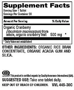 Organic Cranberry 500 mg, 30 tab (item 445)