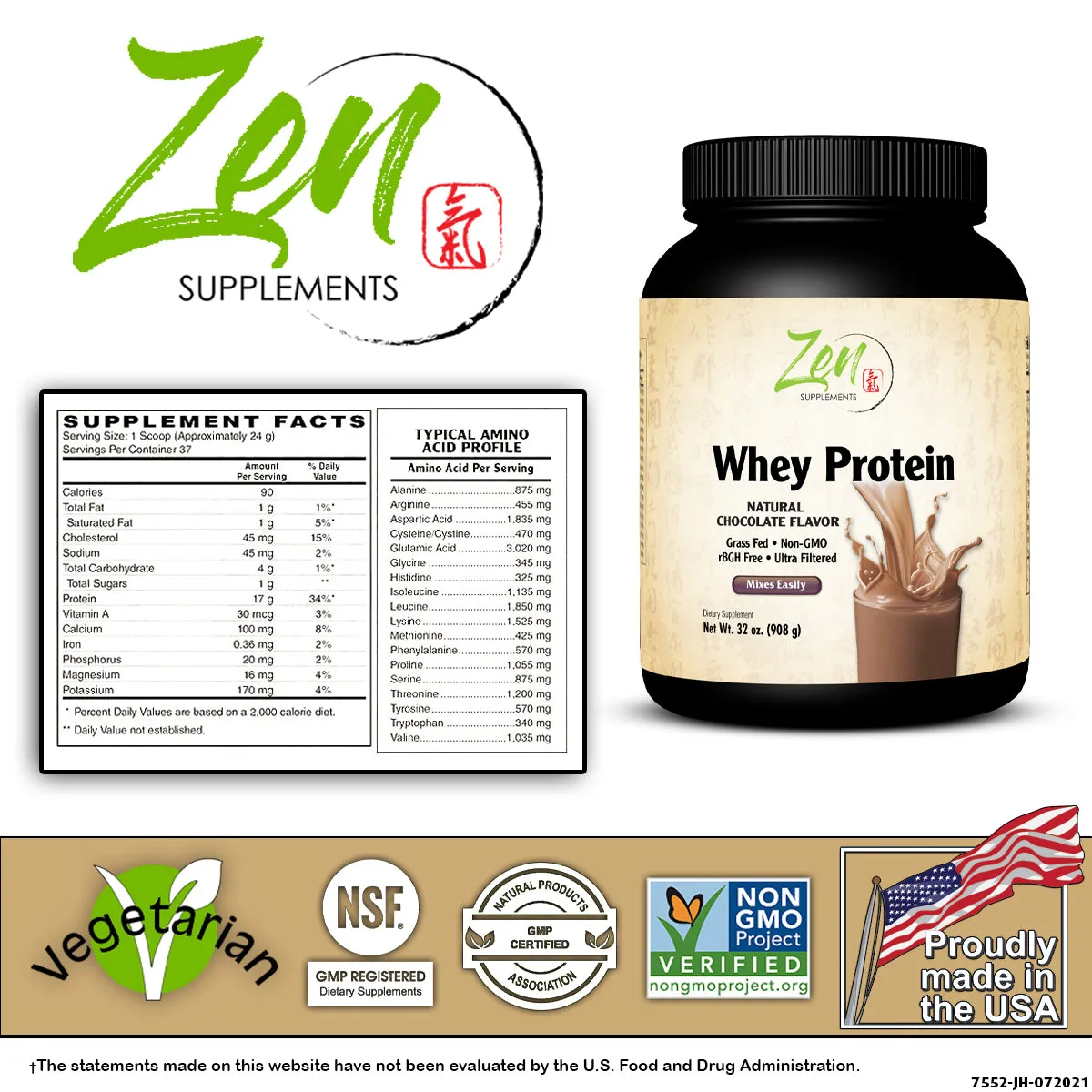 Organic Grass Fed Whey Protein - Chocolate - 32oz Powder