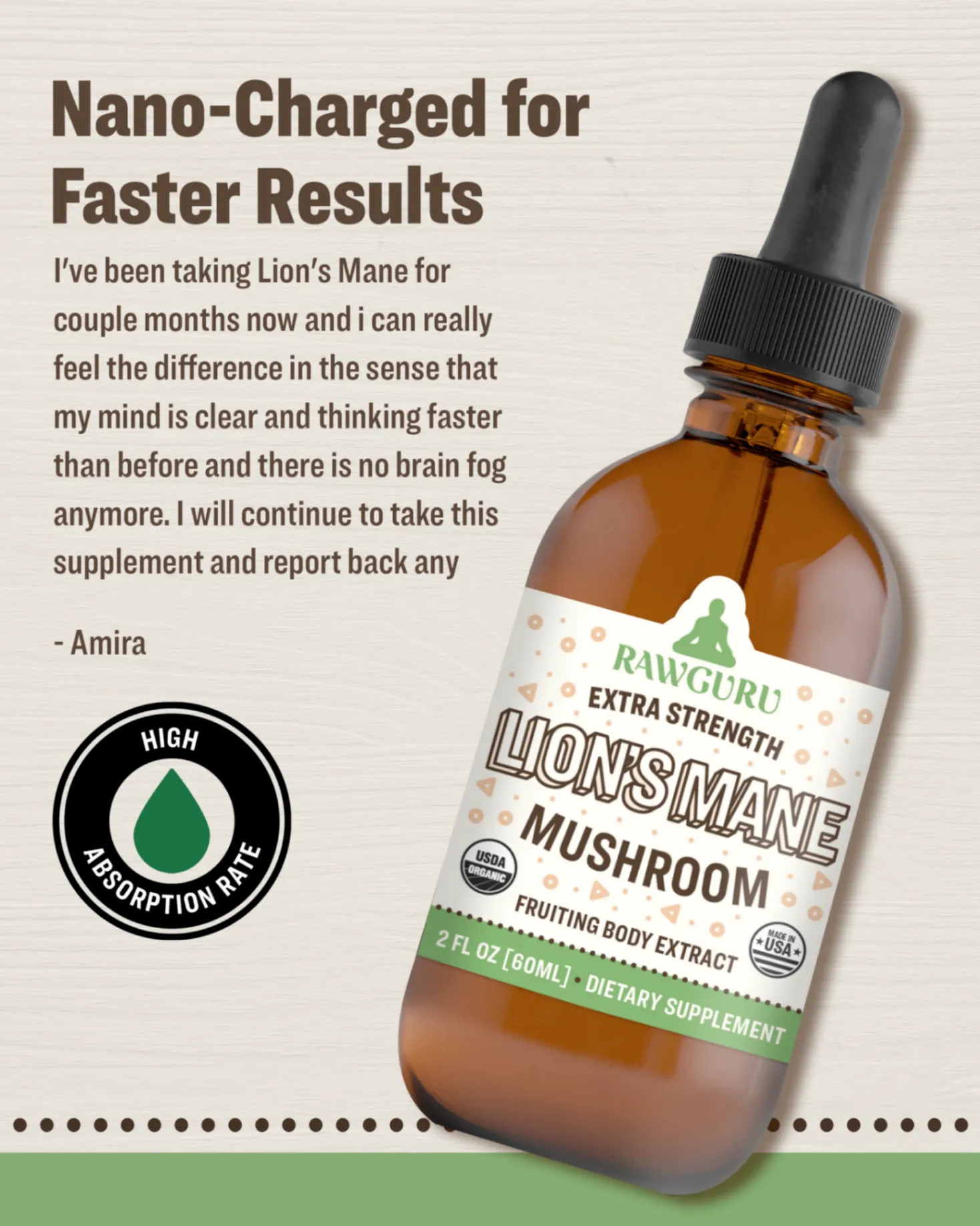 Organics Lion's Mane Mushroom Tincture - 60 ML (6 Month Supply)