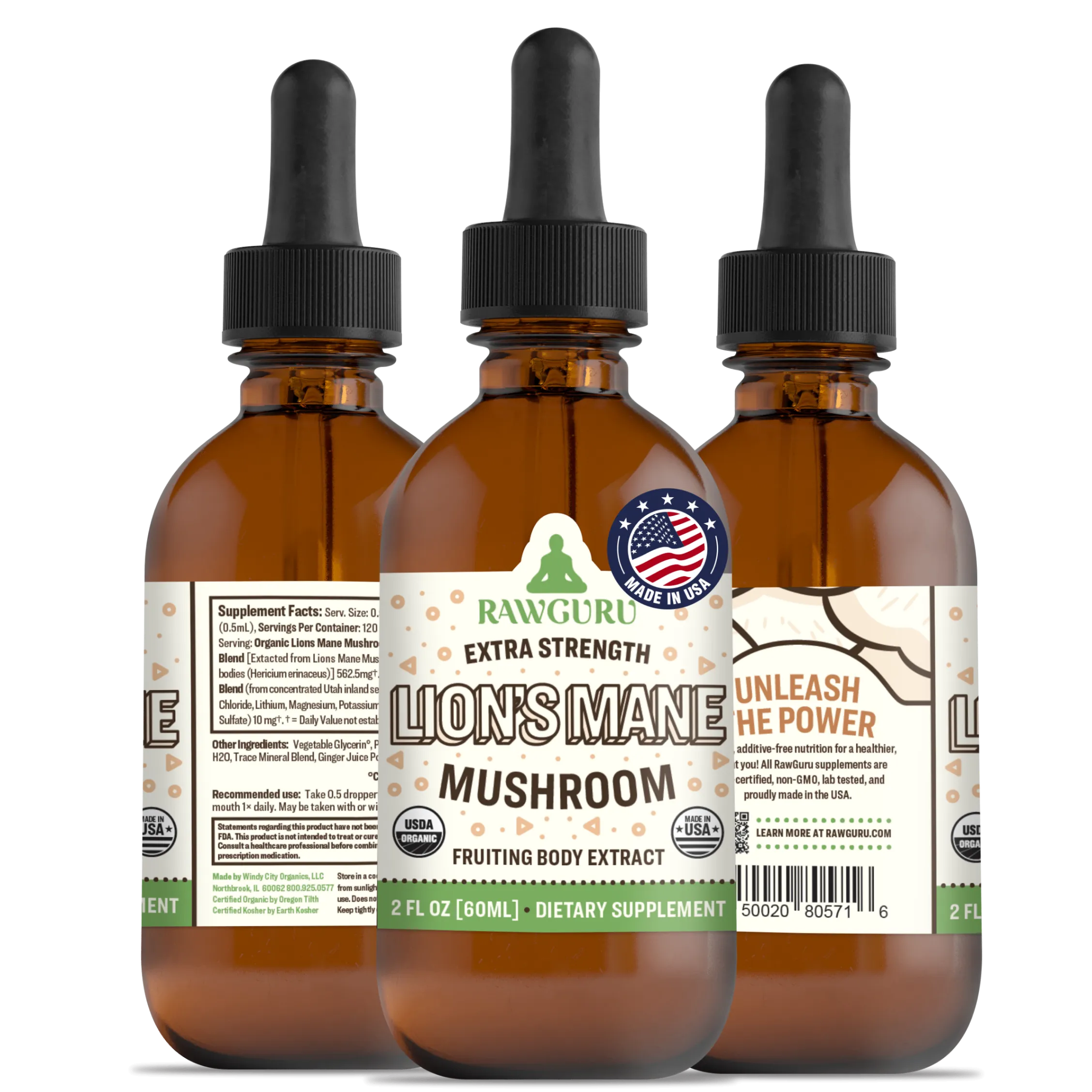 Organics Lion's Mane Mushroom Tincture - 60 ML (6 Month Supply)