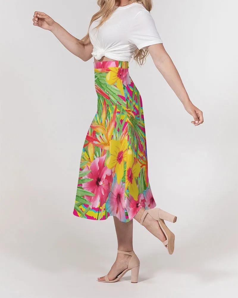 Paradise Island Floral Women’s A Line Midi Skirt