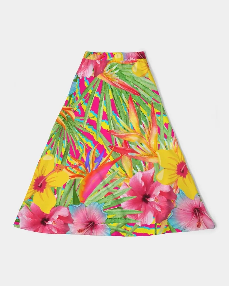 Paradise Island Floral Women’s A Line Midi Skirt