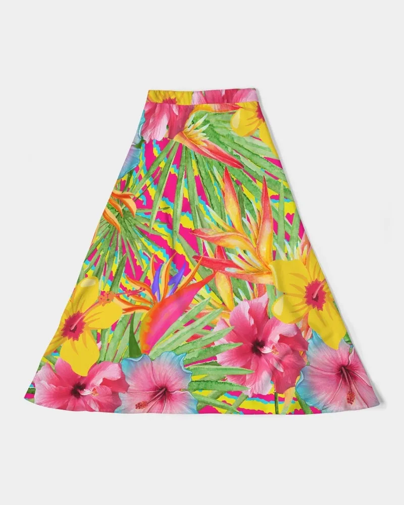 Paradise Island Floral Women’s A Line Midi Skirt