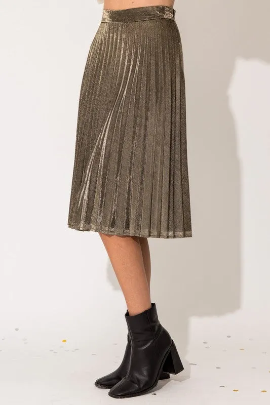 Party Ready Lurex Fabric Pleated Midi Skirt