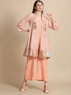 Peach floral Beads cluster Jumpsuit With overlay jacket.