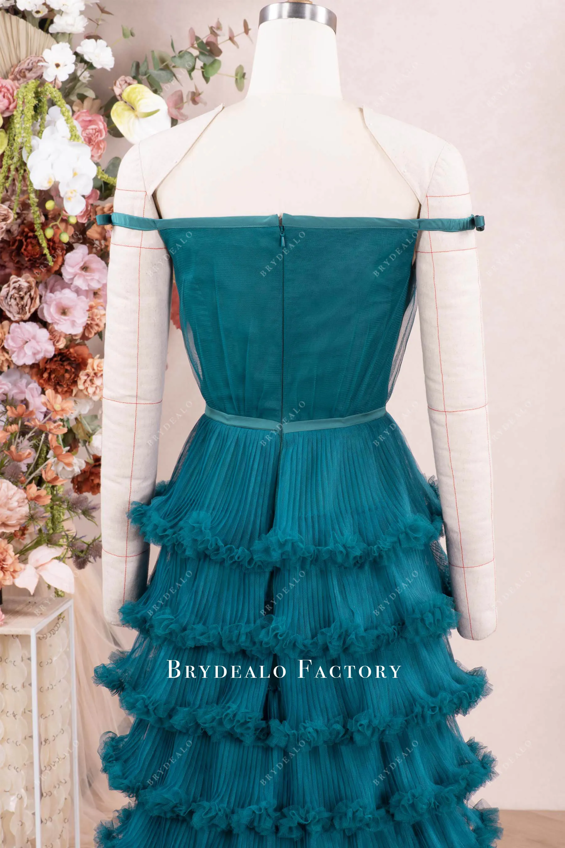 Peacock Off Shoulder Tiered Ruffle Evening Formal Dress