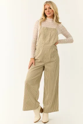 Peanut and Almond Striped Sleeveless Overalls Jumpsuit