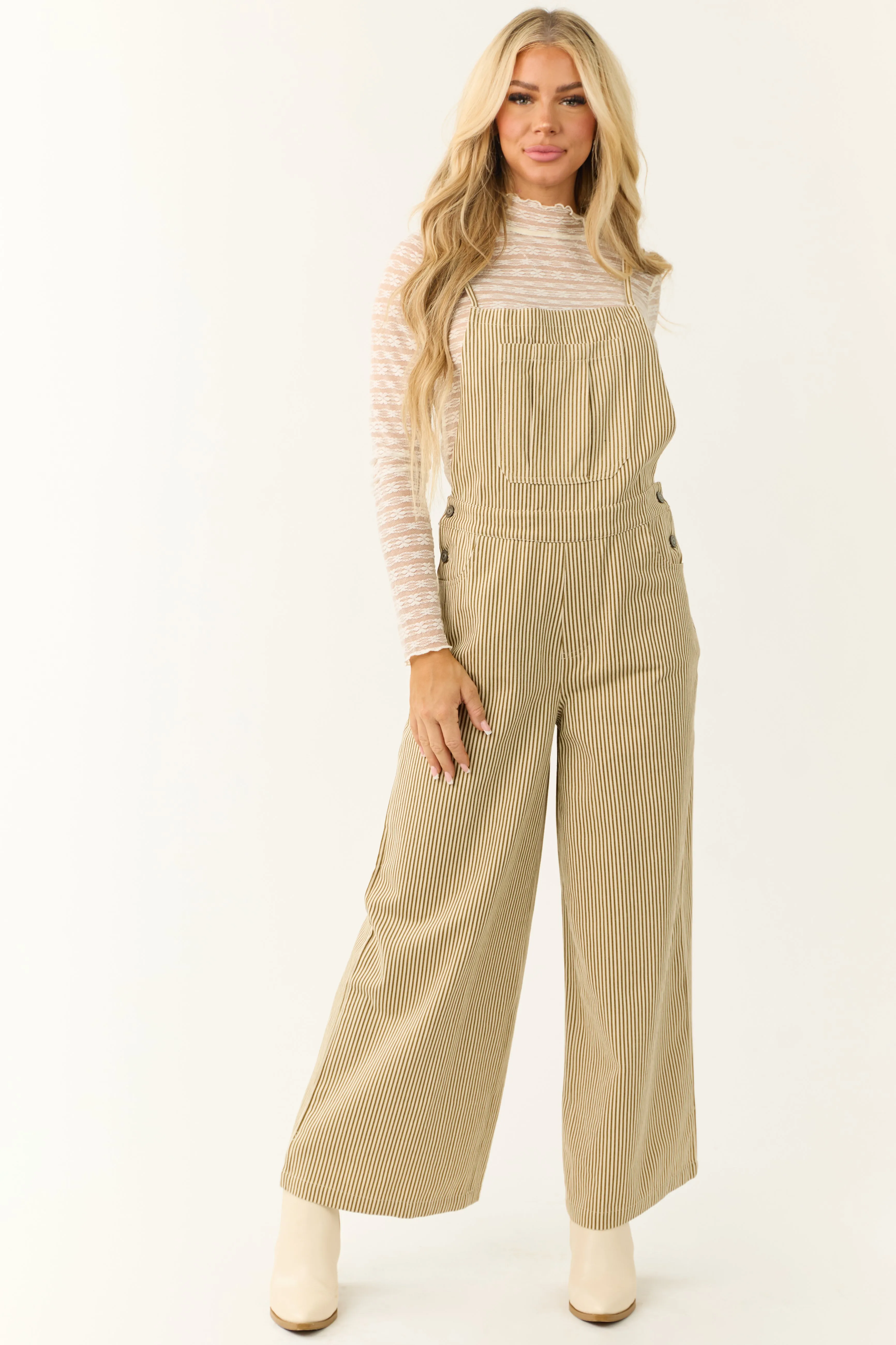 Peanut and Almond Striped Sleeveless Overalls Jumpsuit