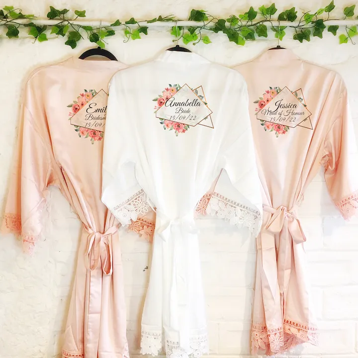 Pink Floral Triangular Geometric Lace Wedding Dressing Robe