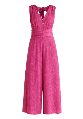 Pink Textured Back-Tie Jumpsuit