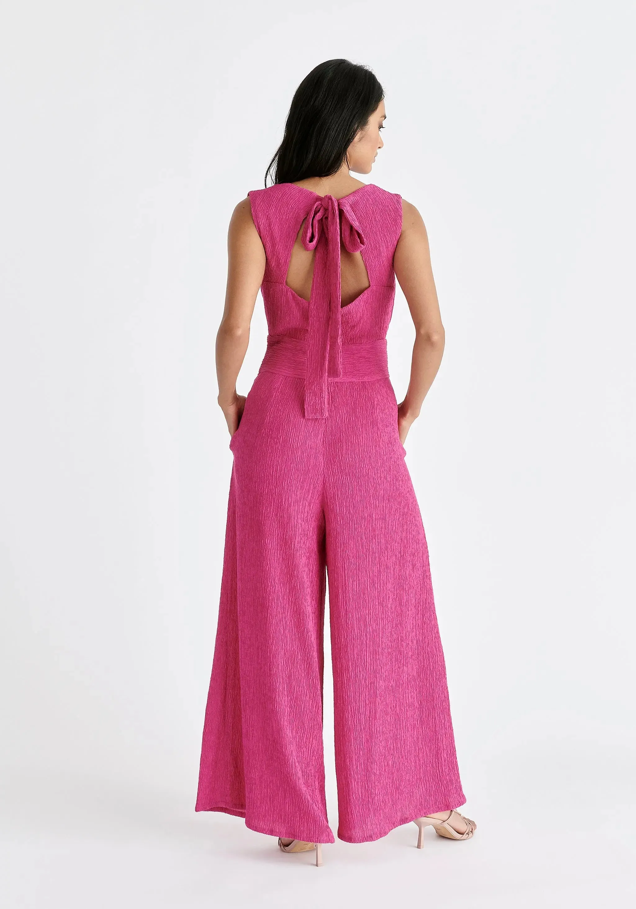 Pink Textured Back-Tie Jumpsuit