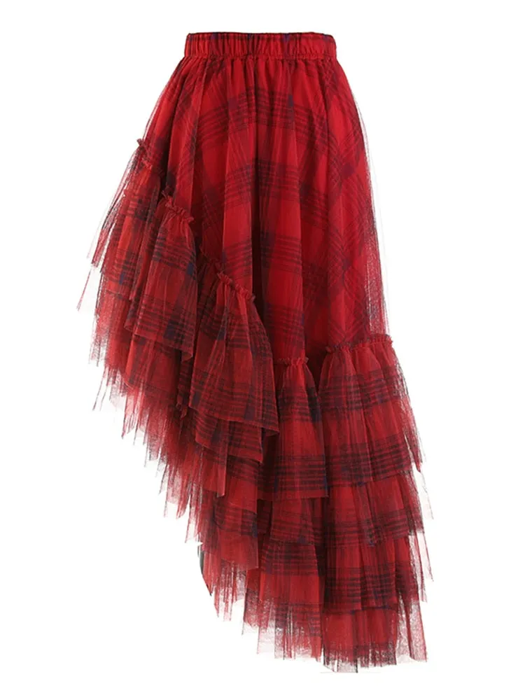 Plaid Irregular Asymmetrical Hem Skirt