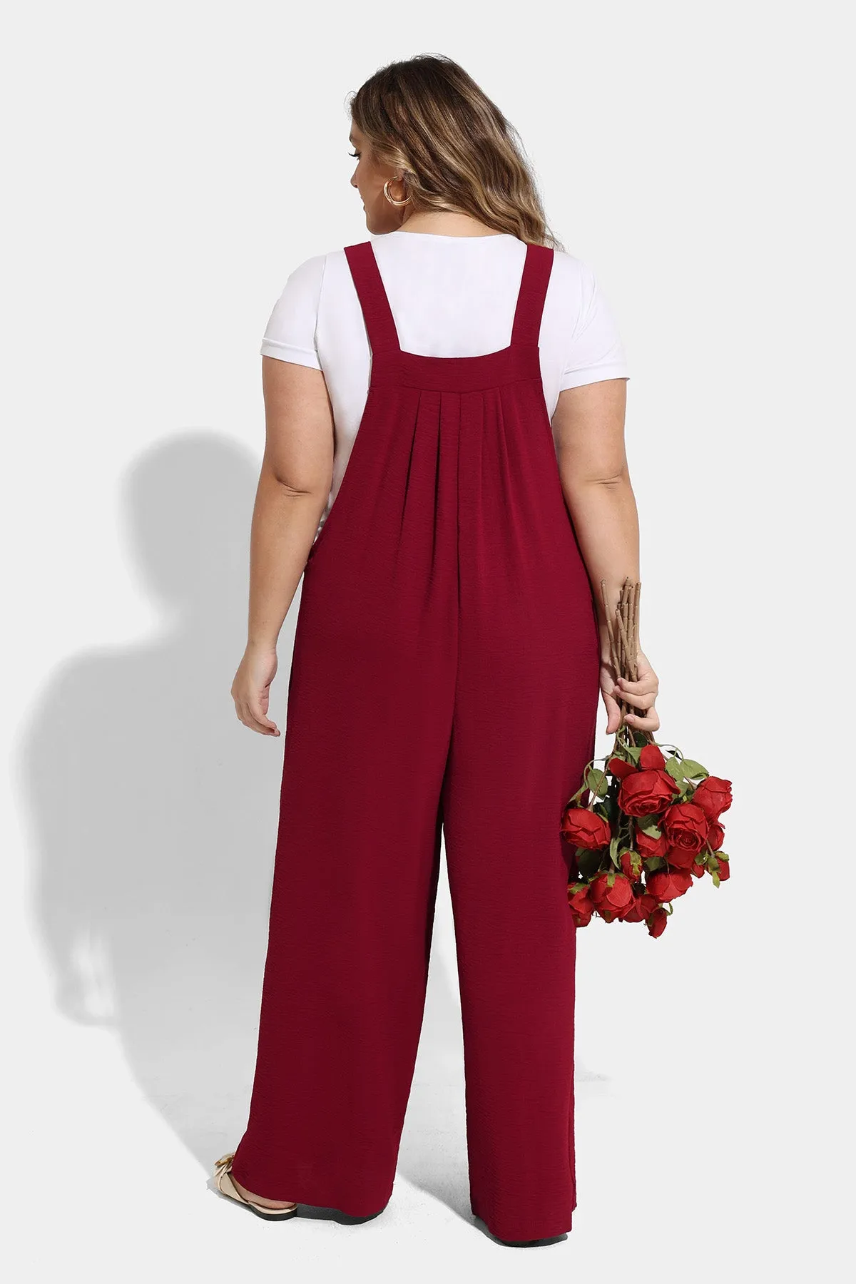 Plain Wide Leg Overalls Jumpsuit with Pockets