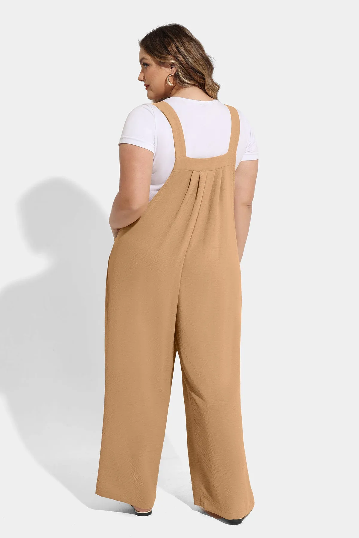 Plain Wide Leg Overalls Jumpsuit with Pockets