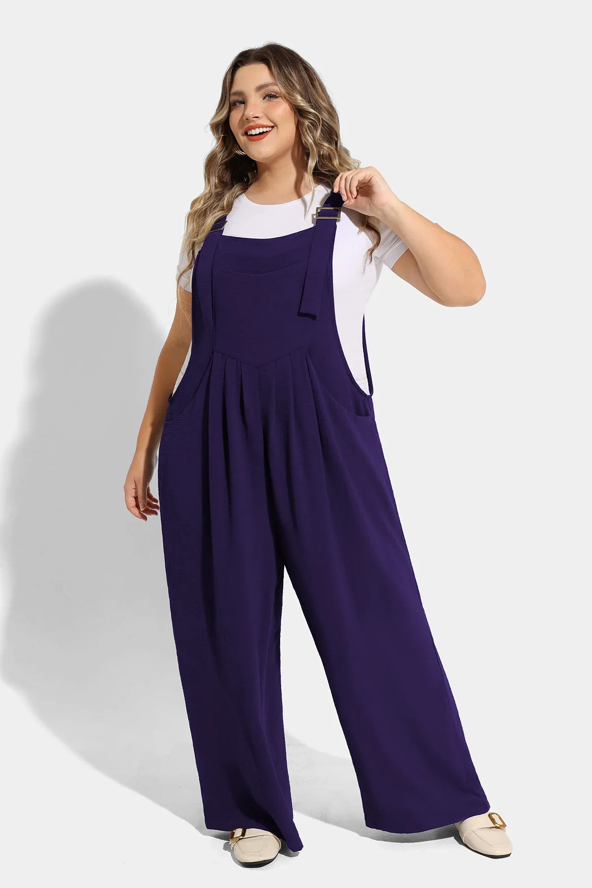 Plain Wide Leg Overalls Jumpsuit with Pockets