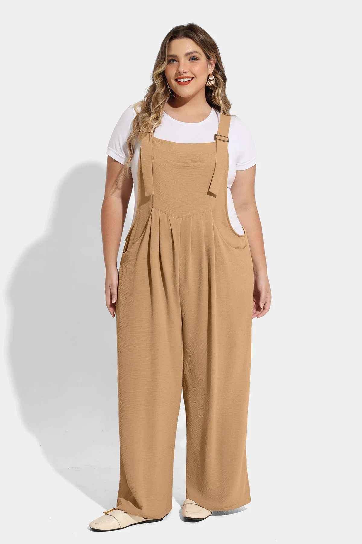 Plain Wide Leg Overalls Jumpsuit with Pockets