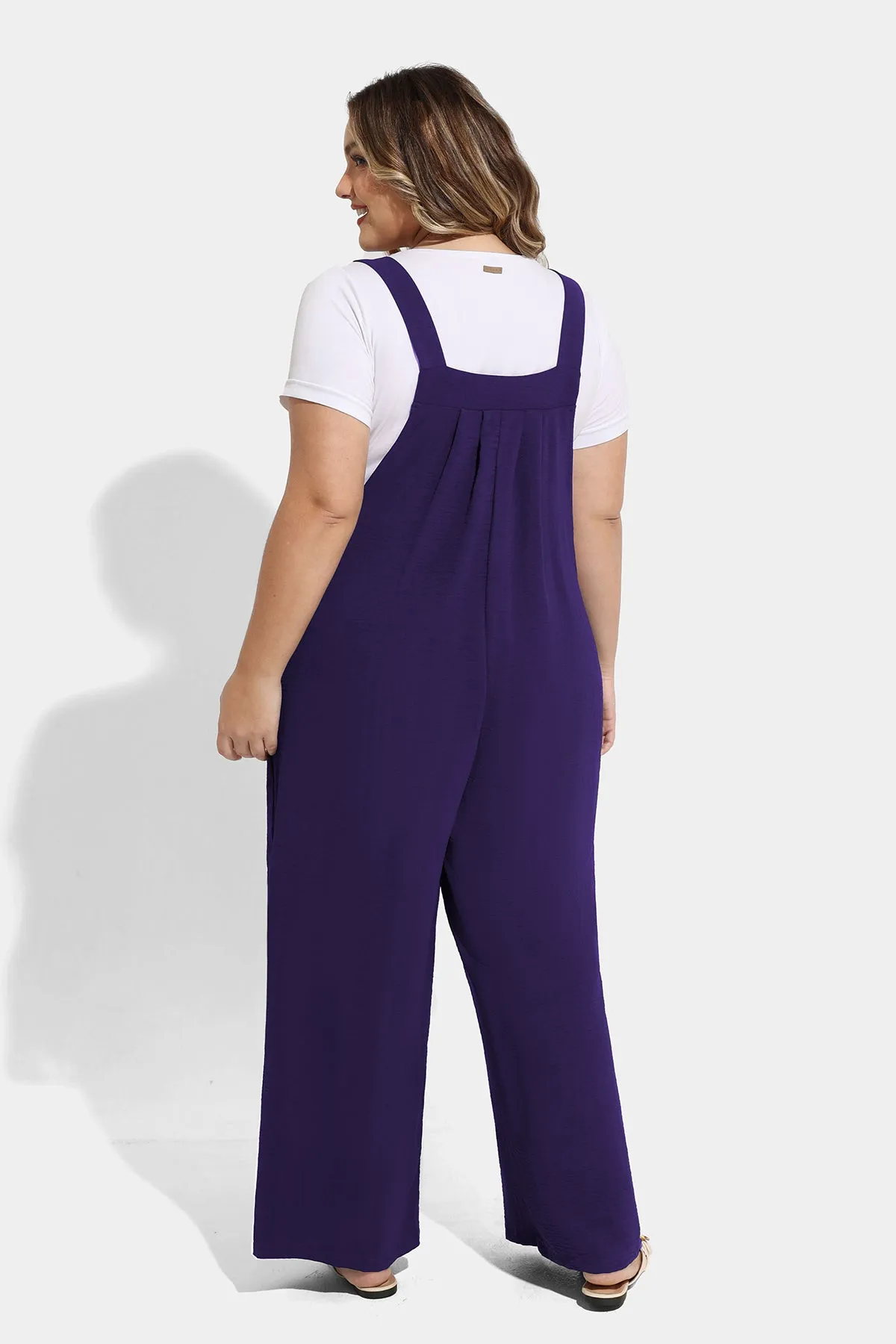 Plain Wide Leg Overalls Jumpsuit with Pockets