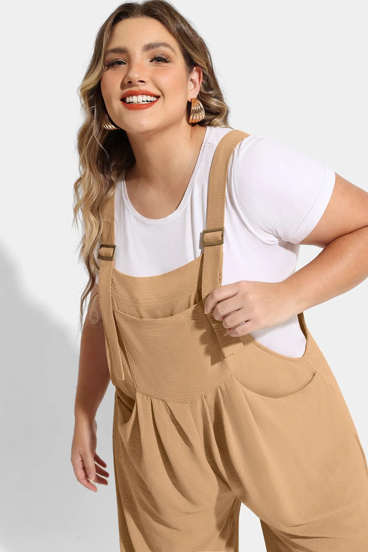 Plain Wide Leg Overalls Jumpsuit with Pockets