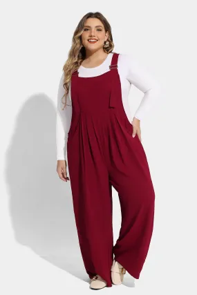 Plain Wide Leg Overalls Jumpsuit with Pockets