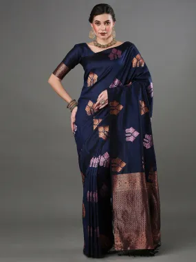 Pleasurable Navy Blue Soft Silk Saree With Woebegone Blouse Piece