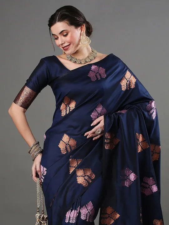 Pleasurable Navy Blue Soft Silk Saree With Woebegone Blouse Piece