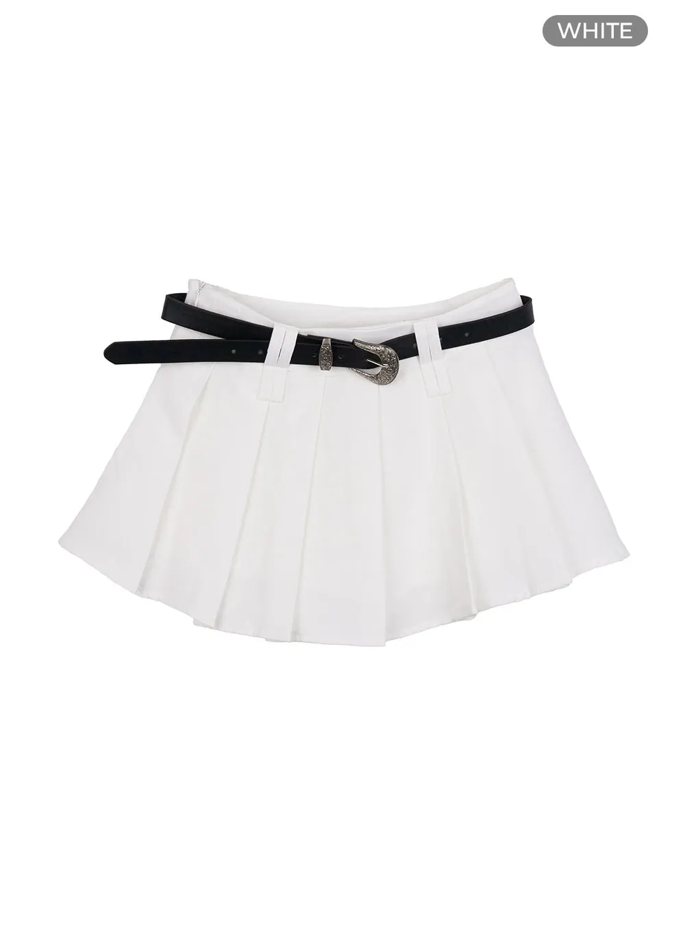 Pleated Belt Mini Skirt OO401