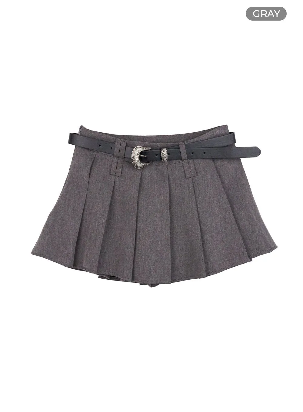 Pleated Belt Mini Skirt OO401