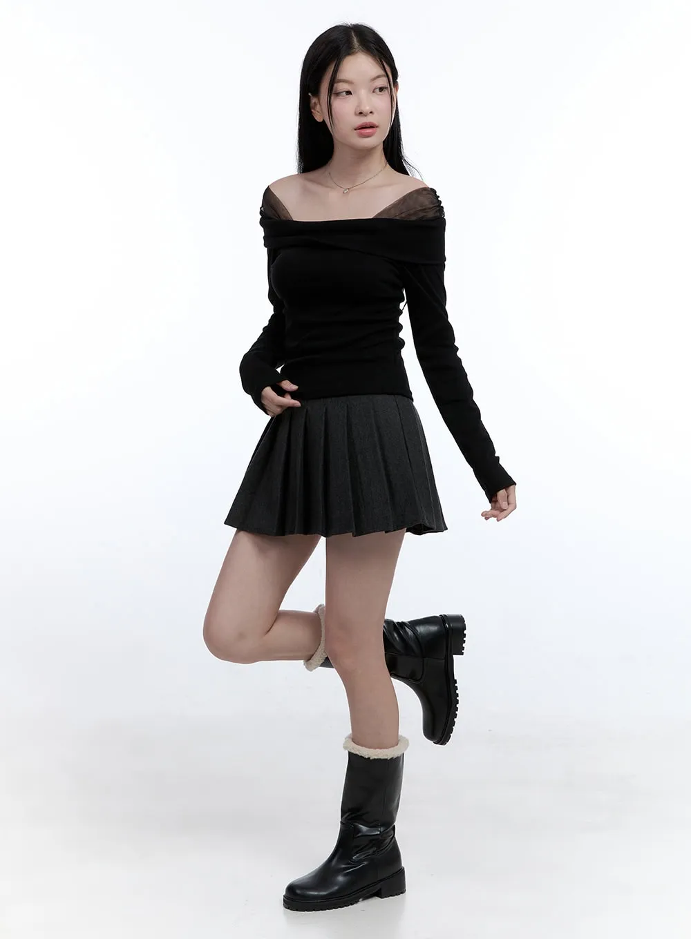 Pleated Cotton Mini Skirt OO429