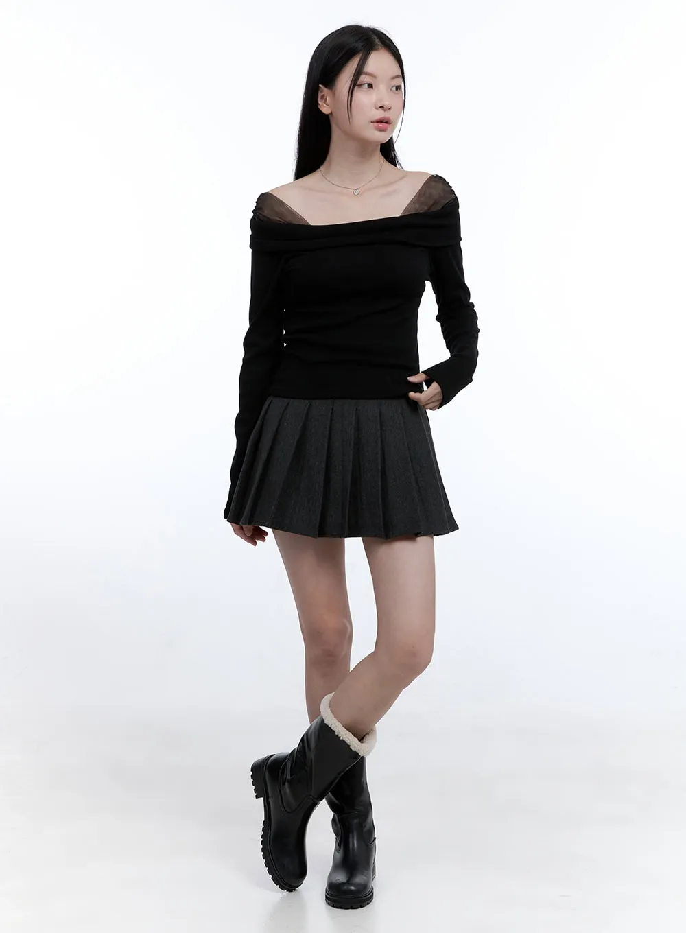 Pleated Cotton Mini Skirt OO429