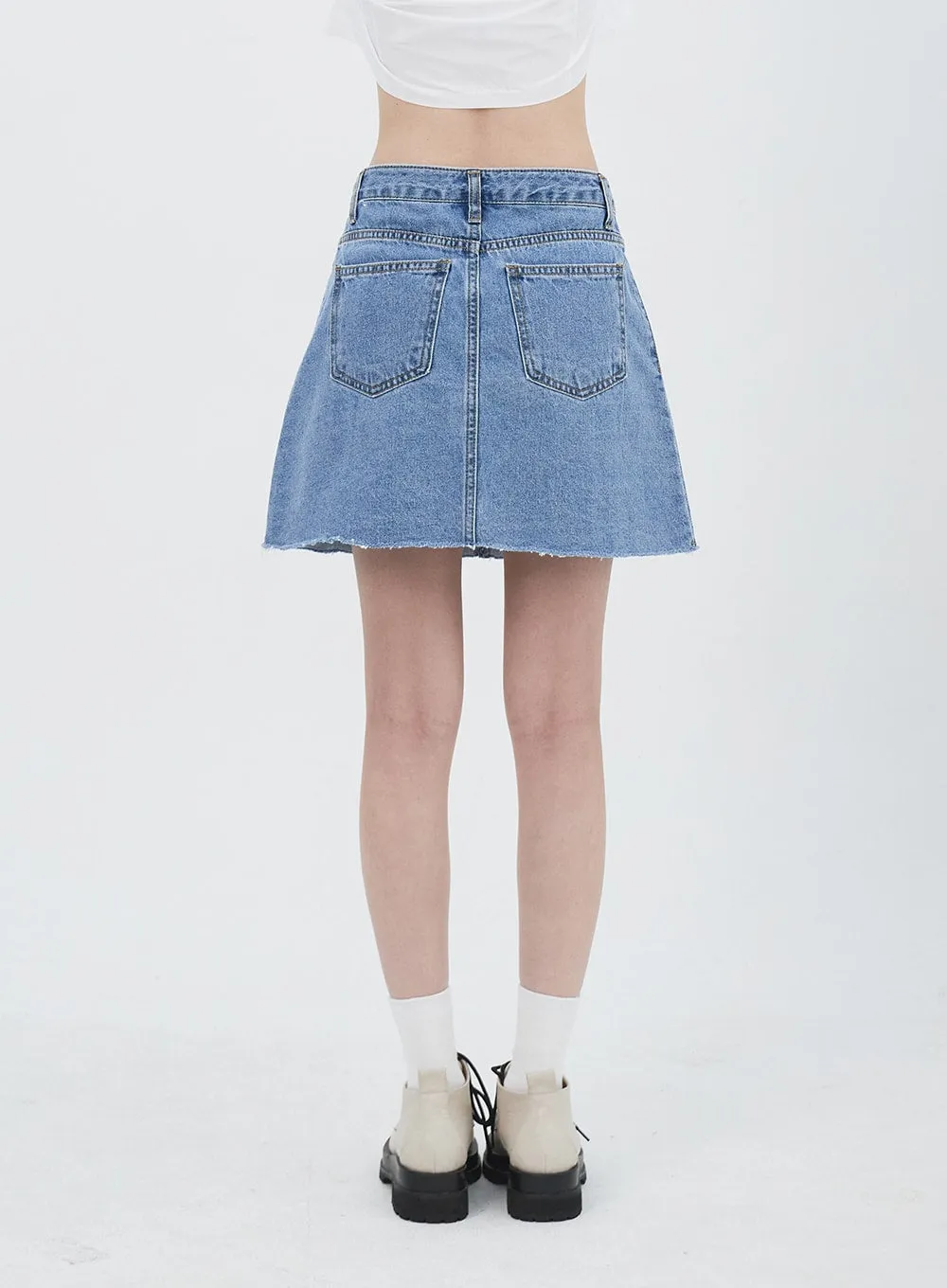 Pleated Denim Mini Skirt IU313