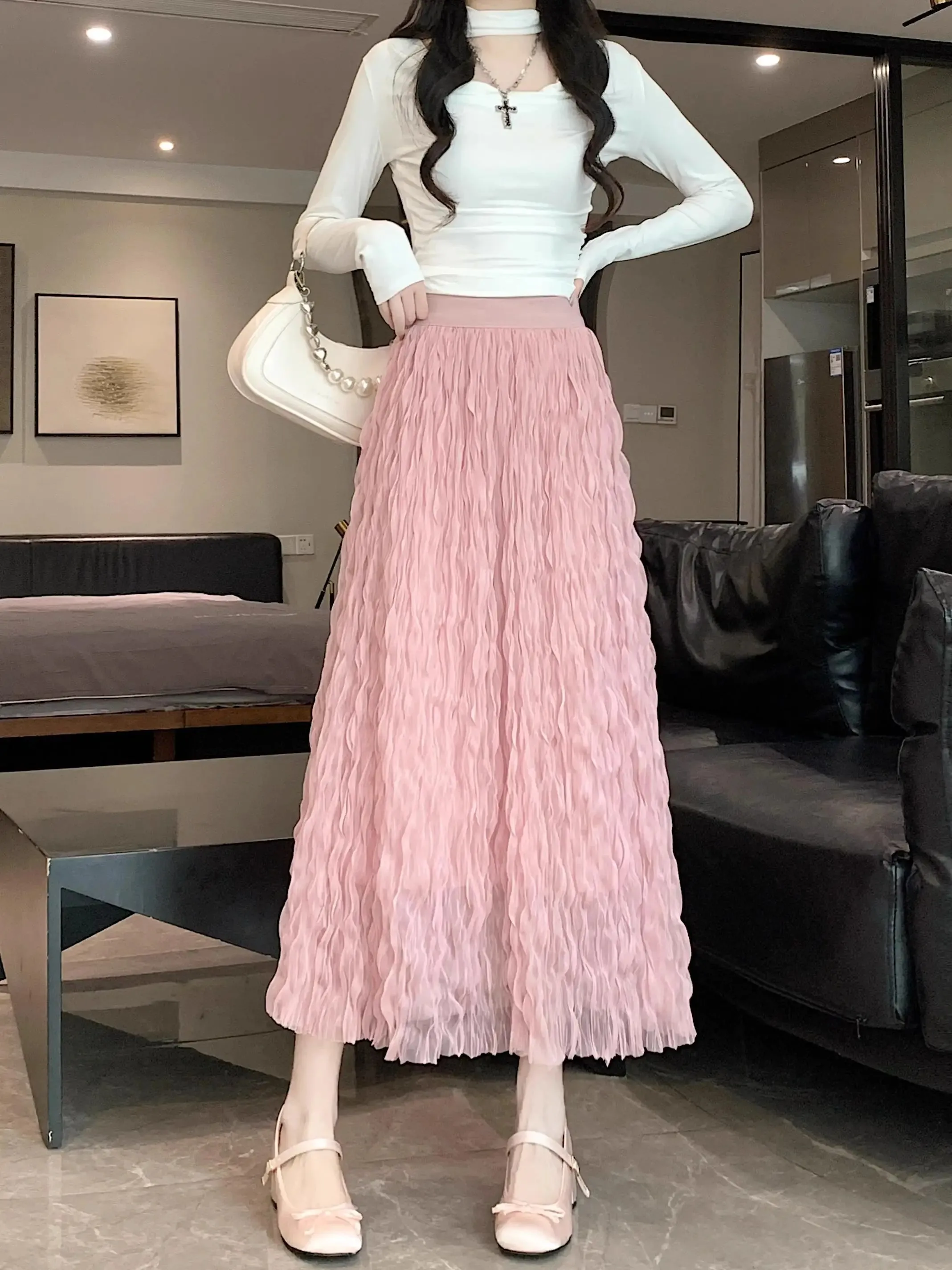 Pleated High Waist Solid Skirt