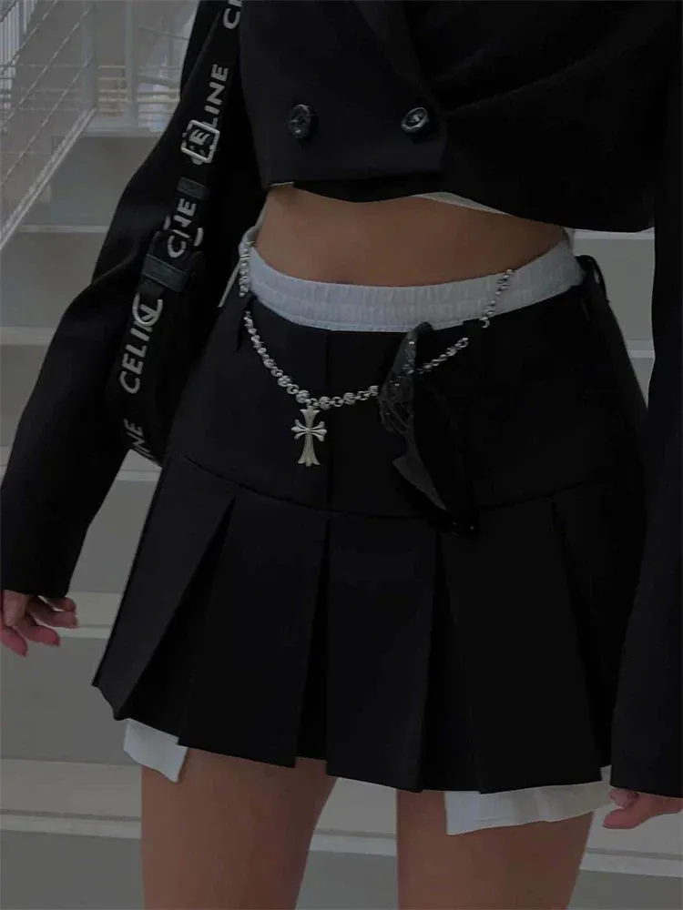 Pleated Y2K New Black Fashion Waist Streetwear Casual Cute High Skirt