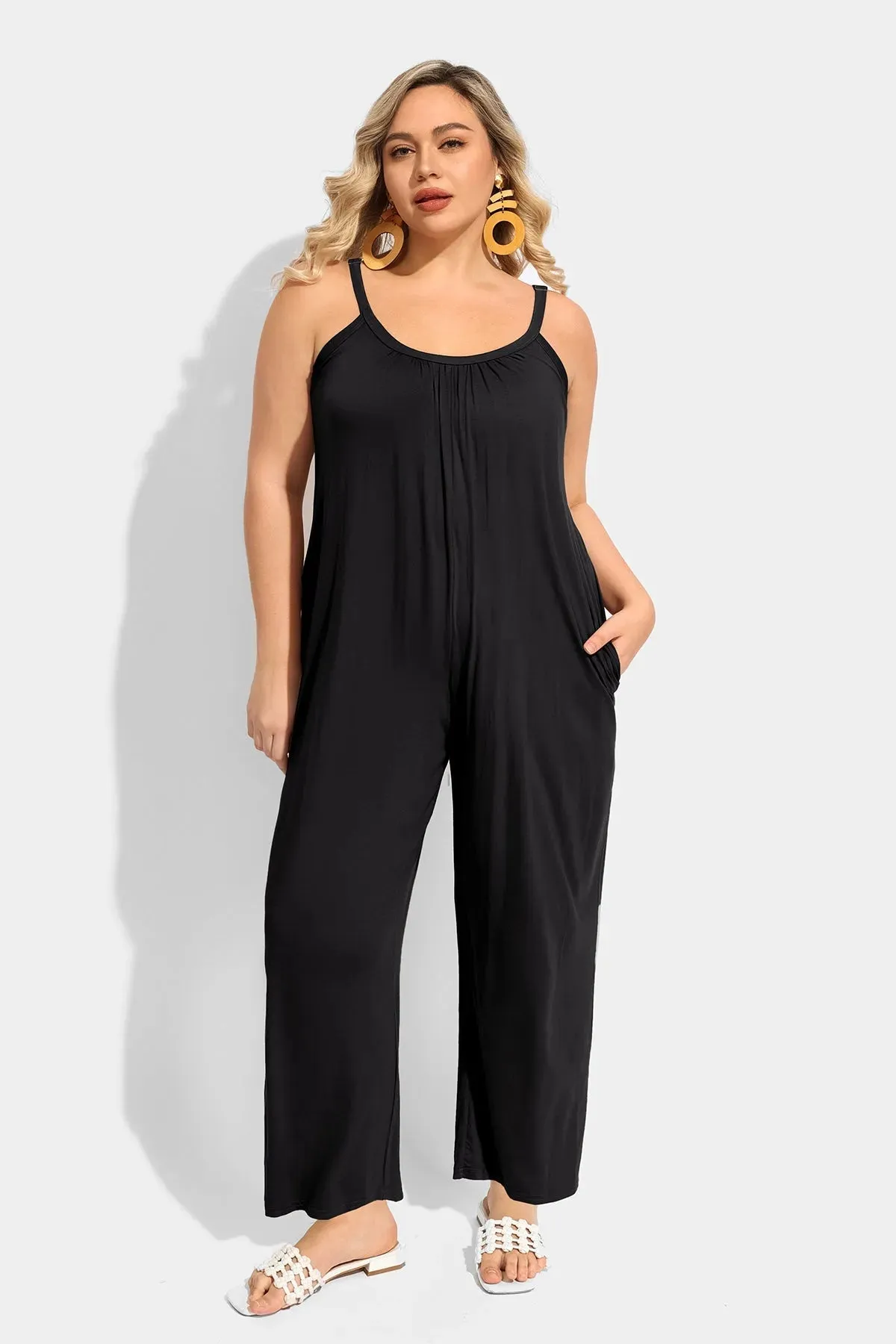 Pockets Pleated Cami Wide Leg Jumpsuit