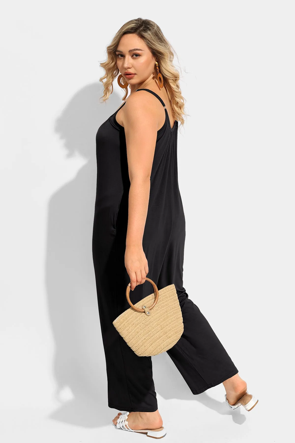 Pockets Pleated Cami Wide Leg Jumpsuit