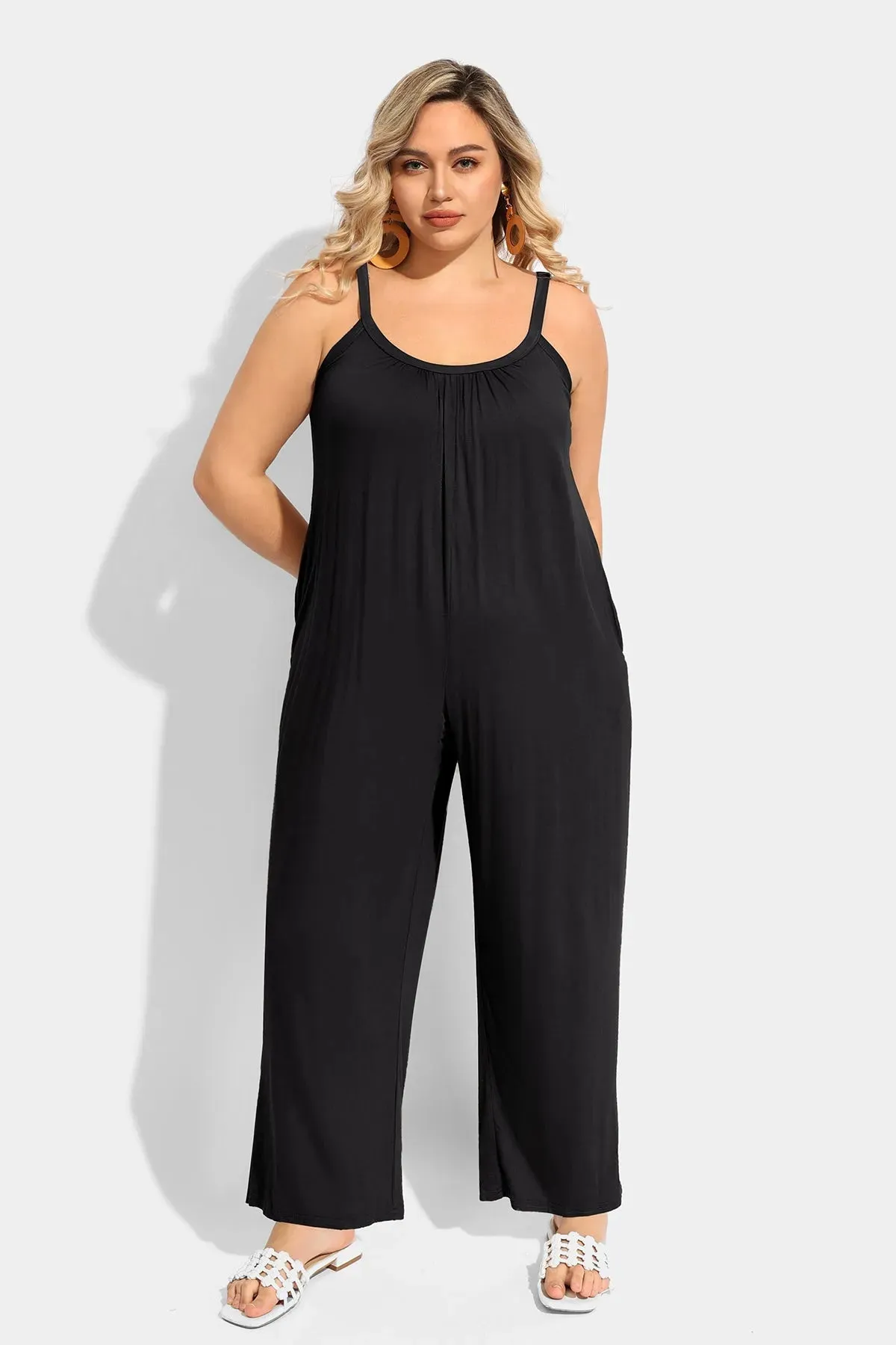 Pockets Pleated Cami Wide Leg Jumpsuit