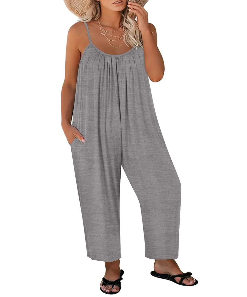 Pockets Pleated Cami Wide Leg Jumpsuit