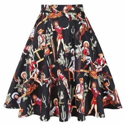 Polka Dot Printed Summer Women Skirt Colorful High Waist Pinup Big Swing Short Cotton Casual Clothing 40s 50s Retro Skater