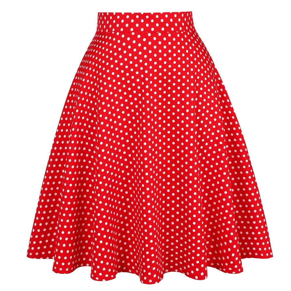 Polka Dot Printed Summer Women Skirt Colorful High Waist Pinup Big Swing Short Cotton Casual Clothing 40s 50s Retro Skater