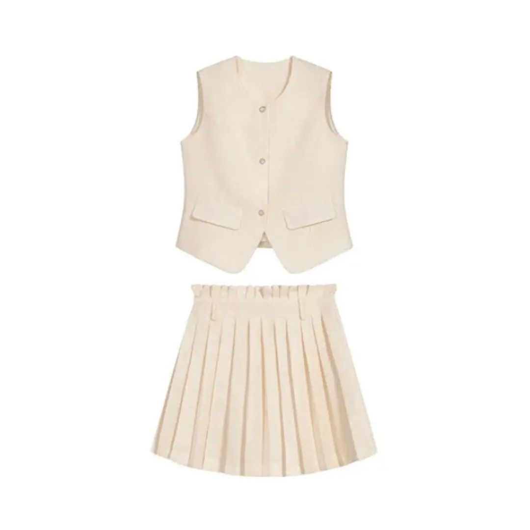 Pre Order:  Button Down Vest   Pleated Tennis Skirt Set