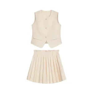 Pre Order:  Button Down Vest   Pleated Tennis Skirt Set