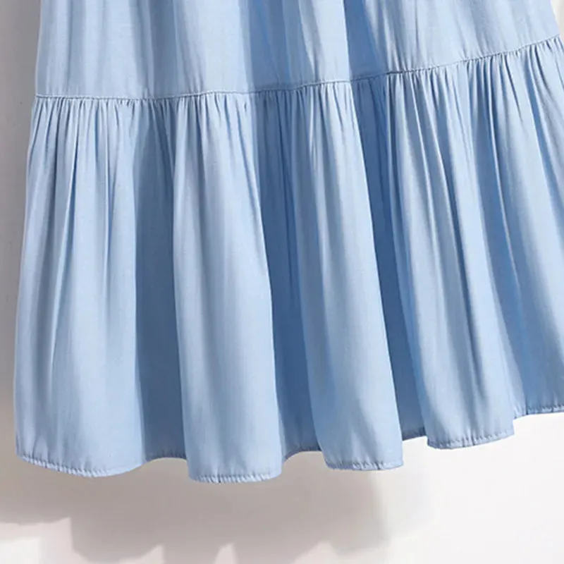 Pre Order:  Patchwork Denim Pleated A-Line Skirt