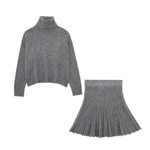 Pre Order:  Rollneck Sweater Mini Skirt Knitted Set