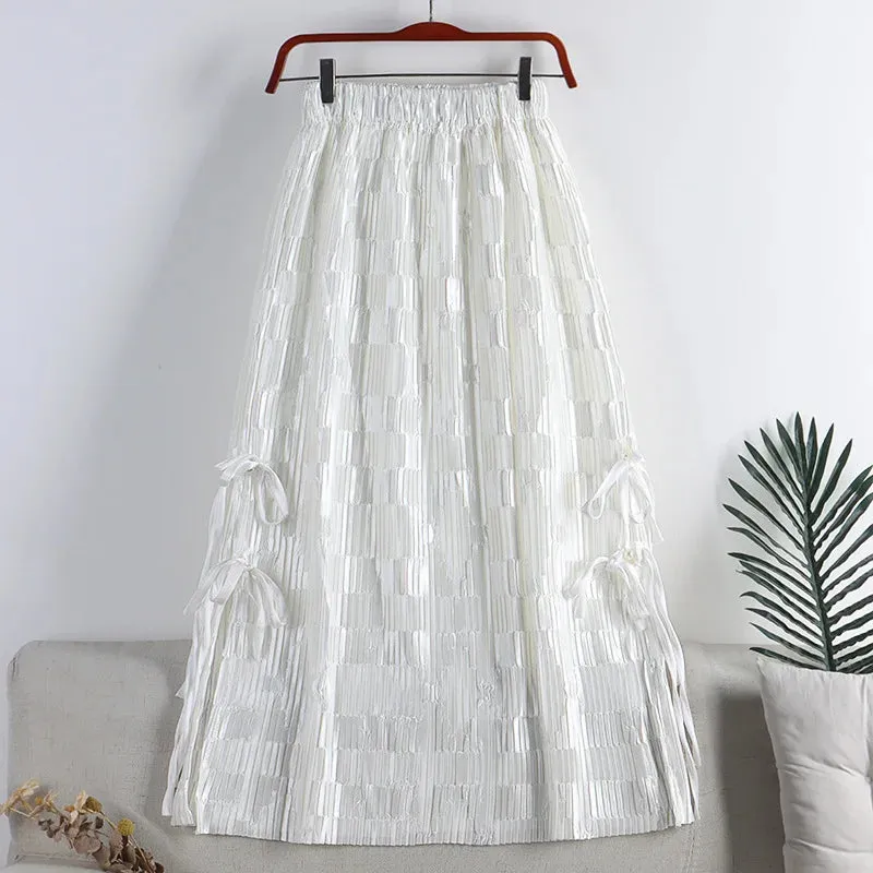 Pre Order:  Vintage Tie Split Pleated A-Line Midi Skirt