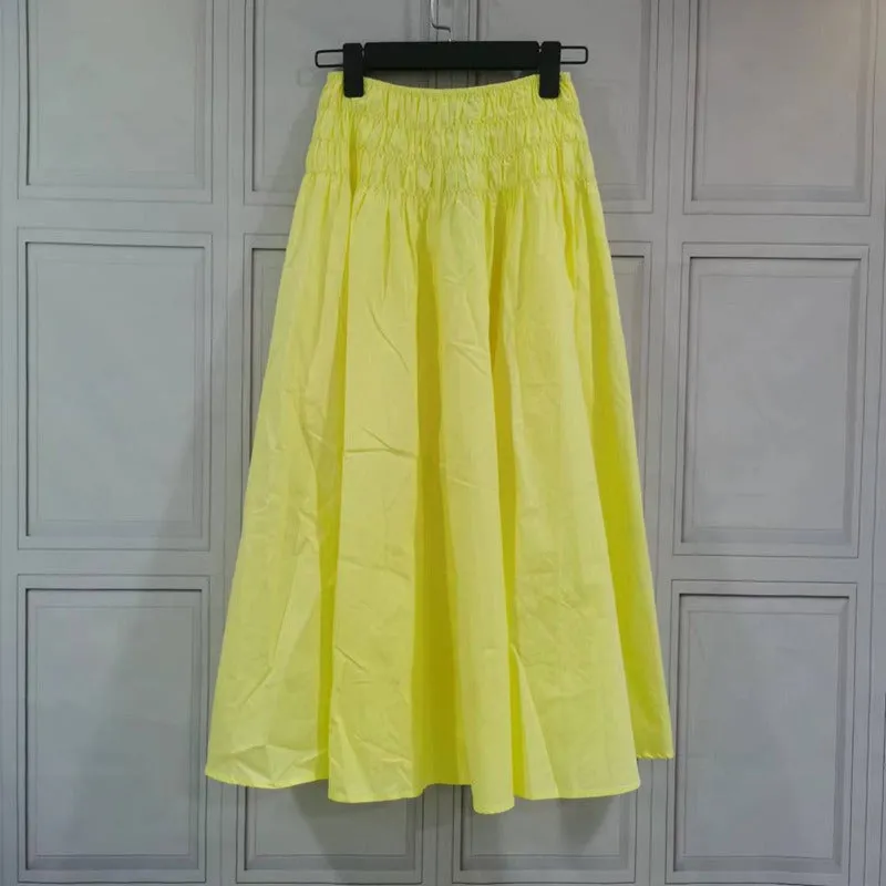 Pre Order:  Yellow Pleated Cropped Top   A-Line Pleated Skirt Set